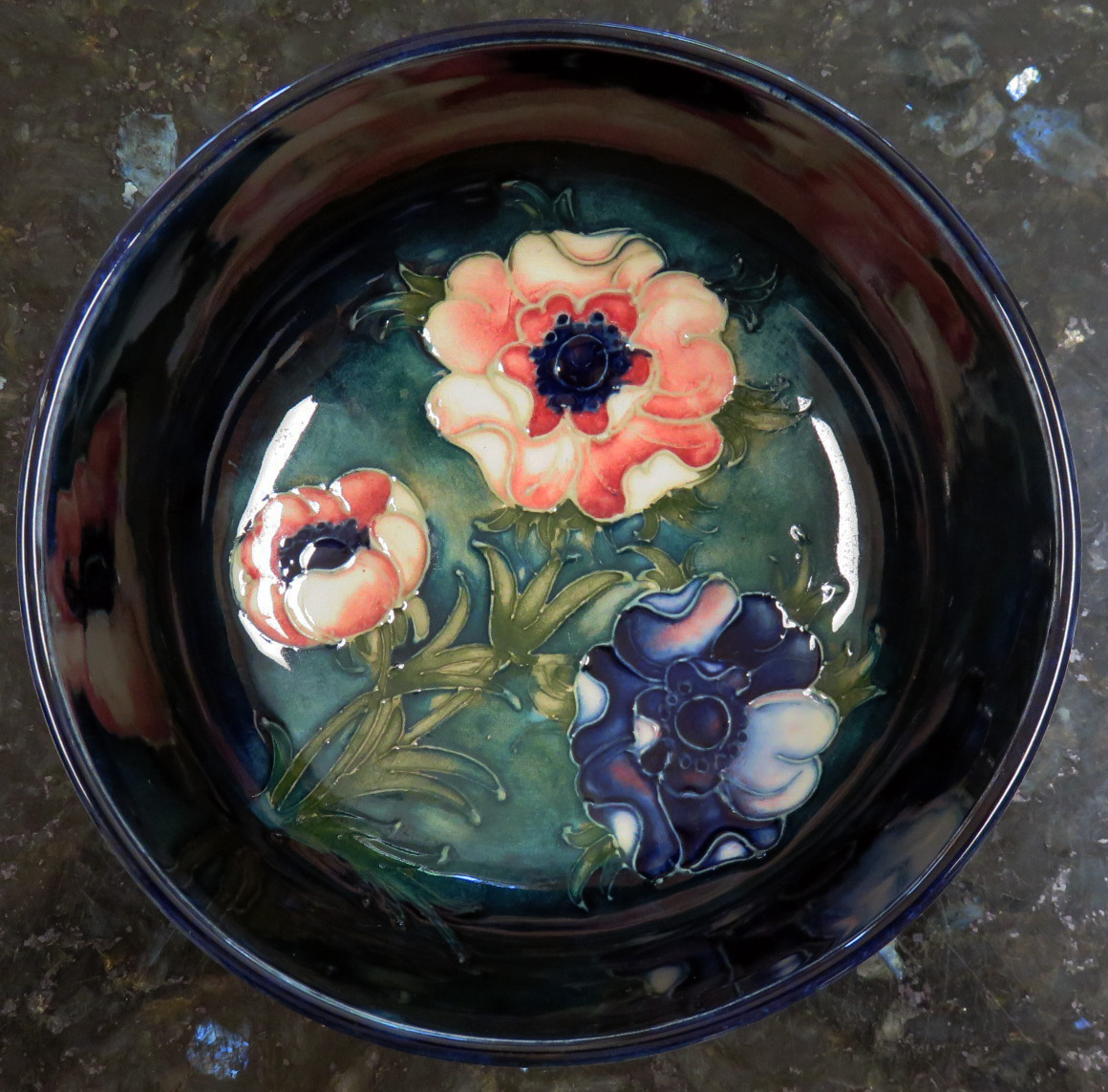 Moorcroft Hibiscus Cobalt Vase Side A